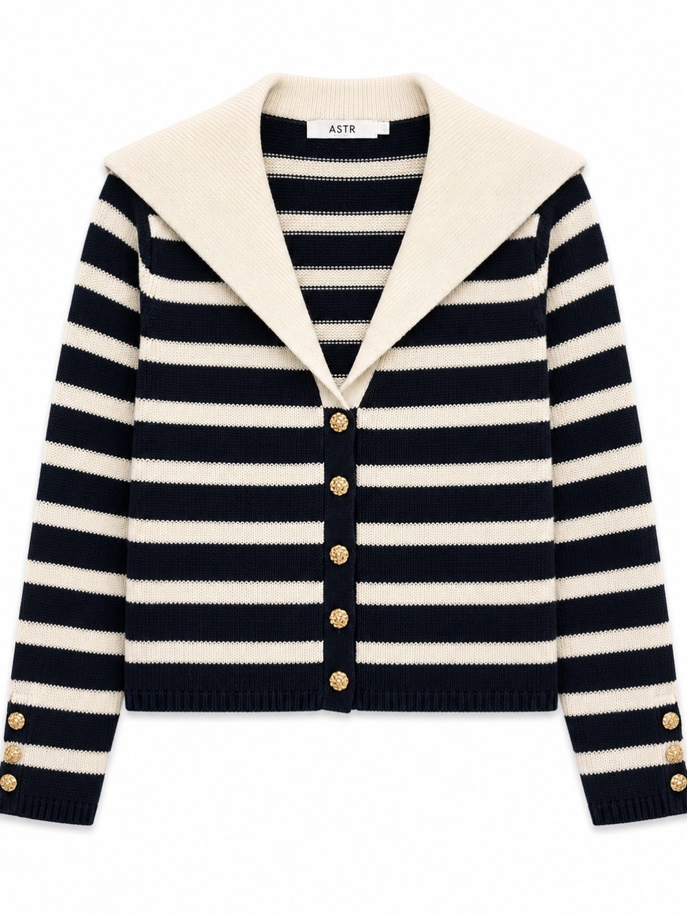 ASTR Navy and Cream Striped Sailor-Collar Cardigan